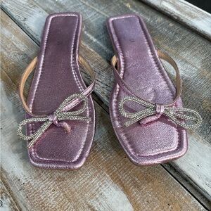 Shimmering Lilac Sandals with Embellished Bow